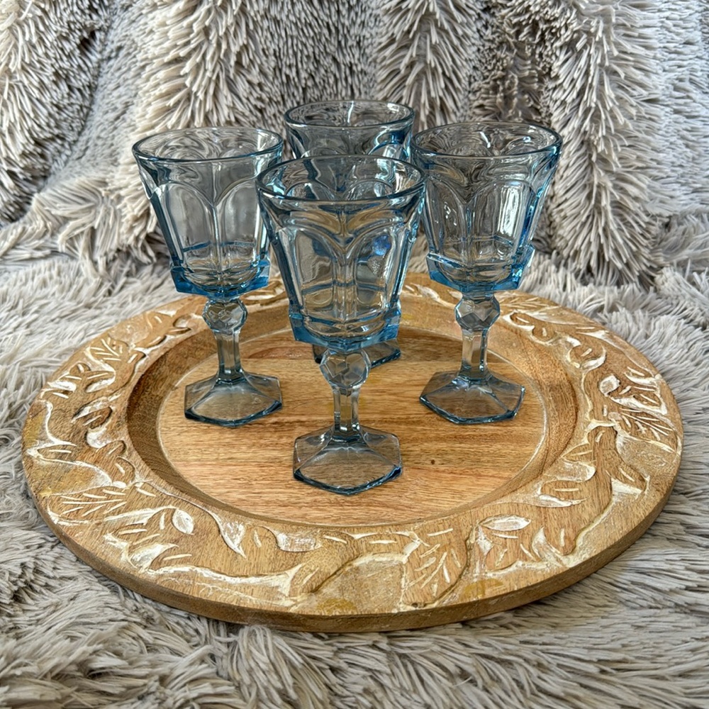 SET OF 4 FOSTORIA VIRGINIA LIGHT BLUE SMALL GOBLETS EUC